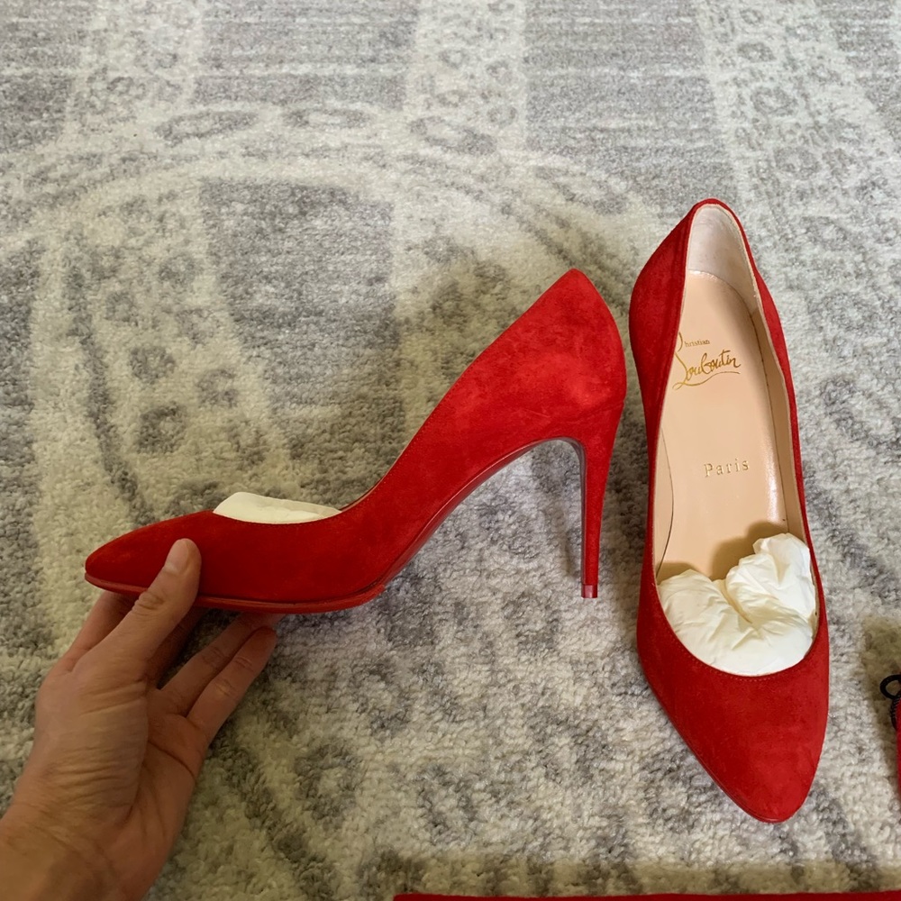 Louboutin 85mm red suede heels
